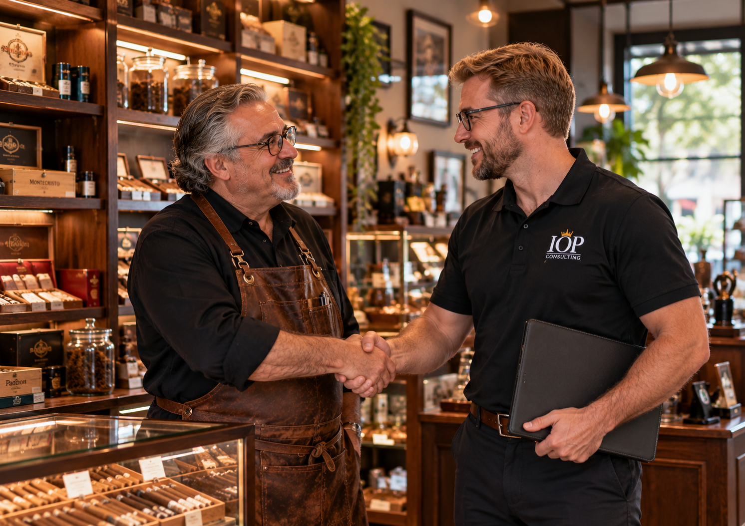 a warm handshake in the humidor