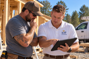 construction consultants reviewing tablet